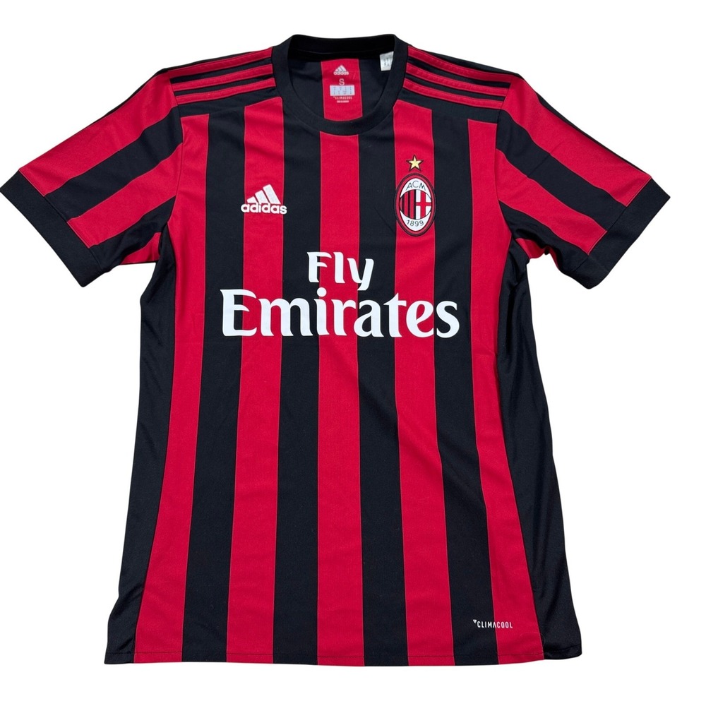 Adidas AC Milan Jersey Men's Small Red Striped Home Football Fly Emirates Silahi